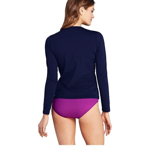 New LANDS’ END Rash Guard Shirt Deep Sea Blossom Floral Crew Neck Ling Sleeve - Picture 5 of 11